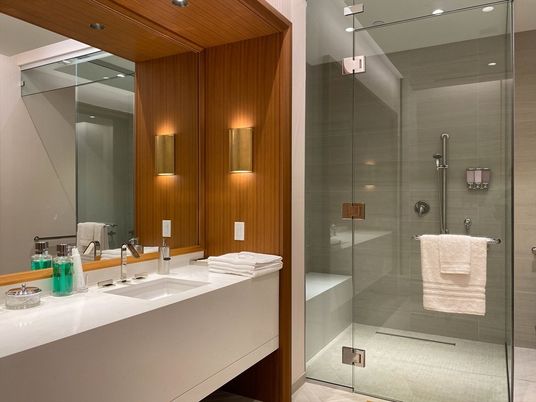 Bathroom, Glass Shower, Interior, Recessed Lighting, Wooden Ceilings