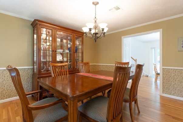 Chandelier, Dining room, Interior, Wood Texture Flooring