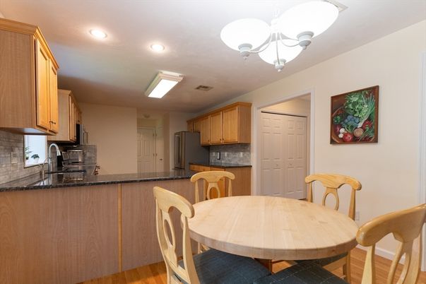 Dining room, Interior, Kitchen, Recessed Lighting, Wood Texture Flooring