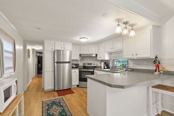 Interior, Kitchen, Stainless Steel Appliances, Wood Texture Flooring