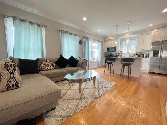 Interior, Kitchen, Living room, Pendant Lights, Recessed Lighting, Stainless Steel Appliances, Wood Texture Flooring