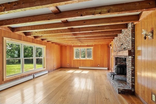 Empty room, Fireplace, Interior, Wooden Beams, Wooden Ceilings, Wood Texture Flooring, Wooden Walls