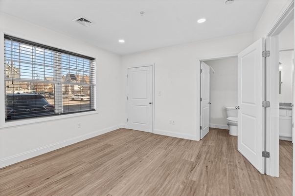 Bathroom, Empty room, Interior, Recessed Lighting, Wood Texture Flooring