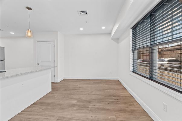 Empty room, Interior, Pendant Lights, Recessed Lighting, Wood Texture Flooring