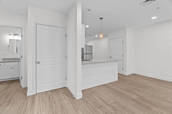 Interior, Kitchen, Pendant Lights, Recessed Lighting, Wood Texture Flooring