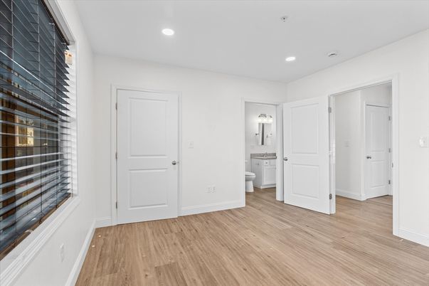 Bathroom, Empty room, Interior, Recessed Lighting, Wood Texture Flooring