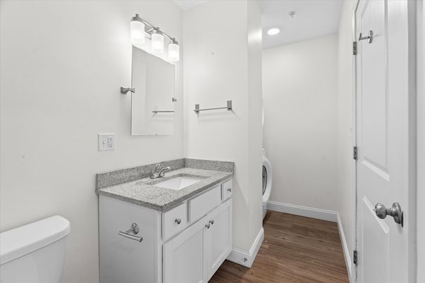 Bathroom, Interior, Recessed Lighting, Wood Texture Flooring