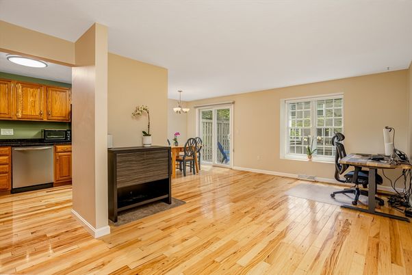 Home Office, Interior, Kitchen, Pendant Lights, Wood Texture Flooring