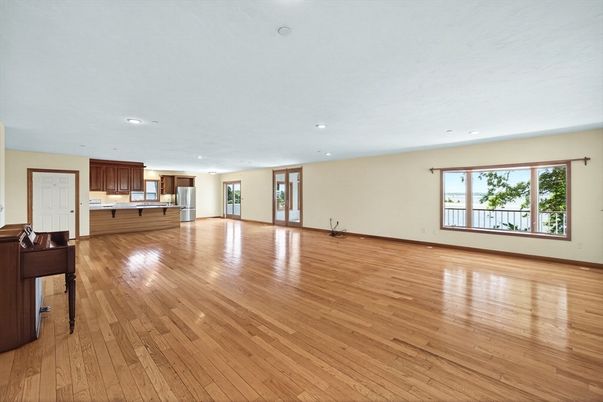 Empty room, Interior, Kitchen, Recessed Lighting, Wood Texture Flooring