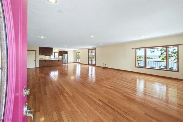 Empty room, Interior, Kitchen, Recessed Lighting, Wood Texture Flooring