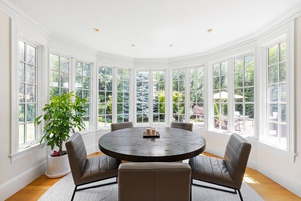 Dining room, Interior, Recessed Lighting, Sun Room, Wood Texture Flooring