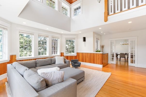 Dining room, Interior, Living room, Recessed Lighting, Wood Texture Flooring