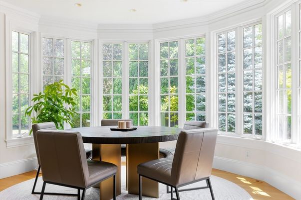 Dining room, Interior, Recessed Lighting, Sun Room, Wood Texture Flooring