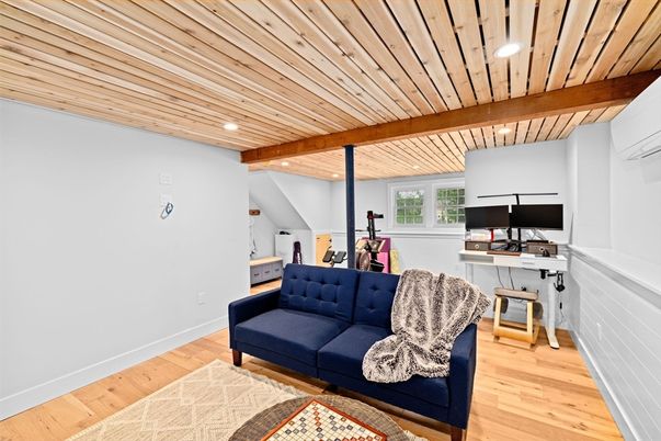 Home Office, Interior, Recessed Lighting, Wooden Beams, Wooden Ceilings, Wood Texture Flooring