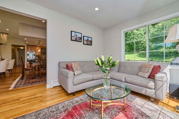 Dining room, Interior, Kitchen, Living room, Recessed Lighting, Stainless Steel Appliances, Wood Texture Flooring