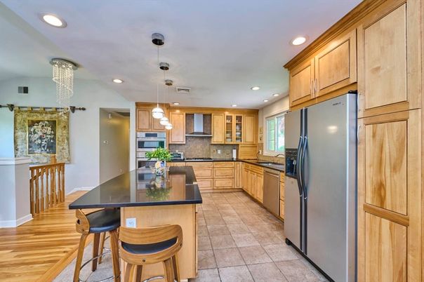 Chandelier, Interior, Kitchen, Pendant Lights, Recessed Lighting, Wood Texture Flooring
