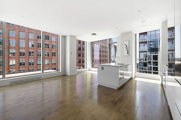 Empty room, Interior, Kitchen, Recessed Lighting, Wood Texture Flooring