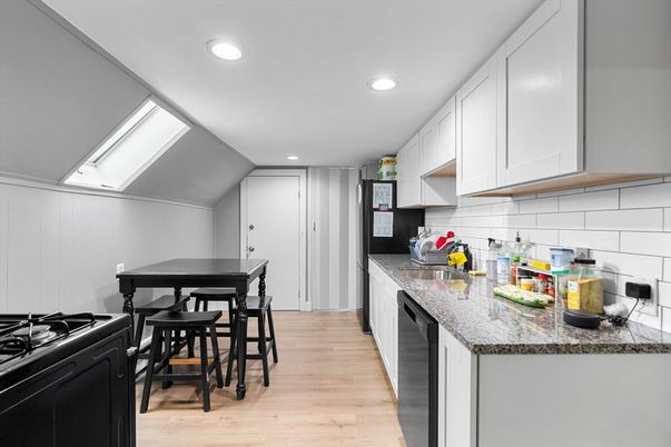 Dining room, Interior, Kitchen, Recessed Lighting, Wood Texture Flooring