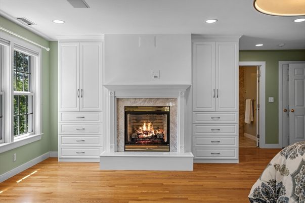 Fireplace, Interior, Recessed Lighting, Wood Texture Flooring