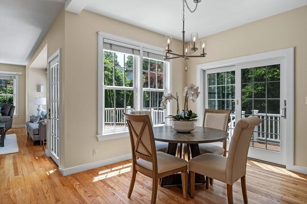 Dining room, Interior, Pendant Lights, Wood Texture Flooring