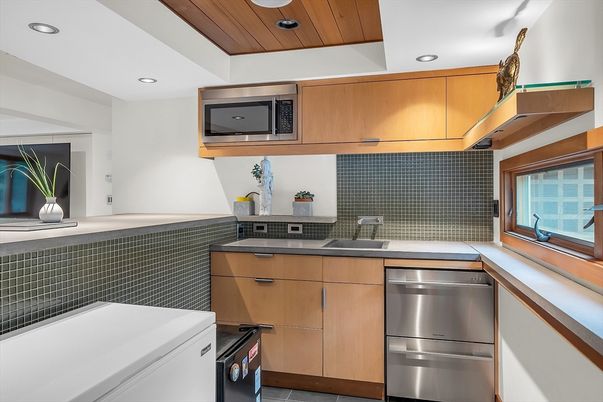 Interior, Kitchen, Recessed Lighting, Stainless Steel Appliances, Washer, Wooden Ceilings