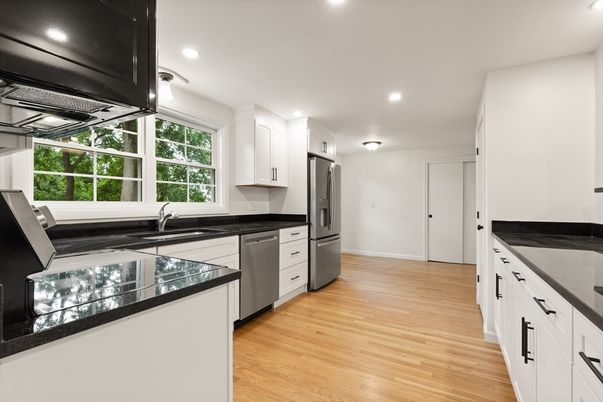 Interior, Kitchen, Recessed Lighting, Wood Texture Flooring