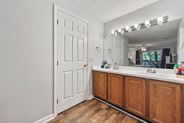 Bathroom, Dual Sink Vanities, Interior, Wood Texture Flooring