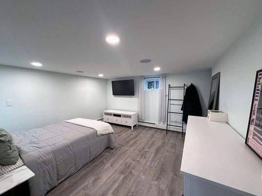 Bedroom, Interior, Recessed Lighting, Wood Texture Flooring