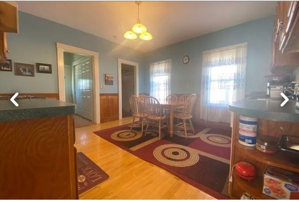 Dining room, Interior, Kitchen, Pendant Lights, Wood Texture Flooring