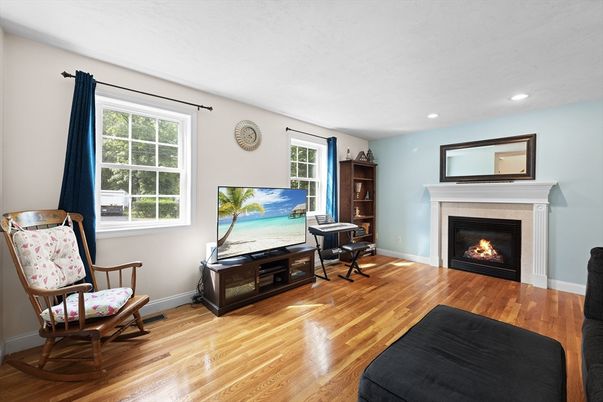 Fireplace, Interior, Recessed Lighting, Wood Texture Flooring
