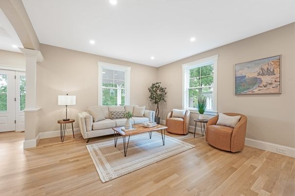 Interior, Living room, Recessed Lighting, Wood Texture Flooring