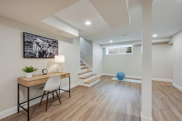 Home Office, Interior, Recessed Lighting, Wood Texture Flooring