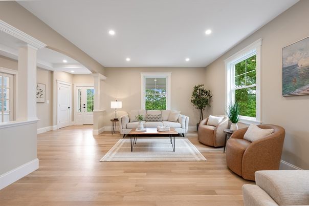 Interior, Living room, Recessed Lighting, Wood Texture Flooring