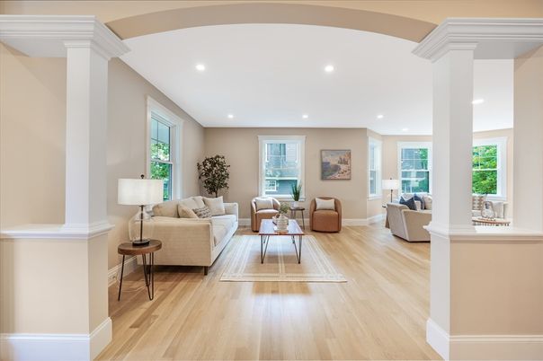 Interior, Living room, Recessed Lighting, Wood Texture Flooring