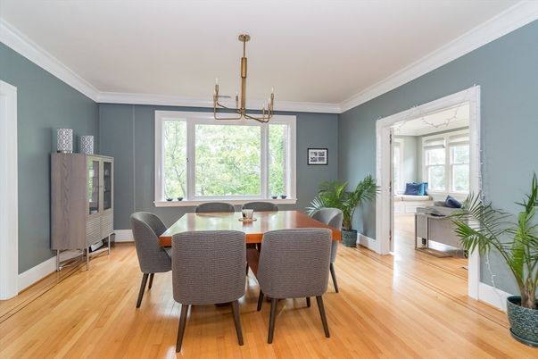 Dining room, Interior, Pendant Lights, Wood Texture Flooring