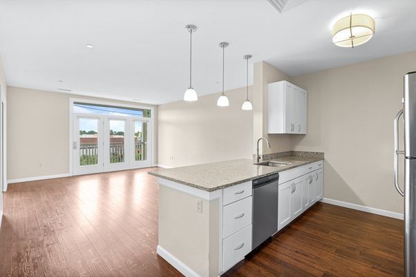 Interior, Kitchen, Pendant Lights, Recessed Lighting, Wood Texture Flooring