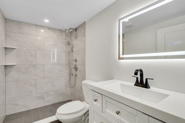 Bathroom, Interior, Marble Walls, Recessed Lighting