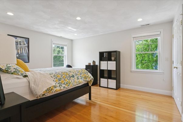 Bedroom, Interior, Recessed Lighting, Wood Texture Flooring