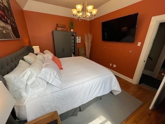 Bedroom, Chandelier, Interior, Wood Texture Flooring