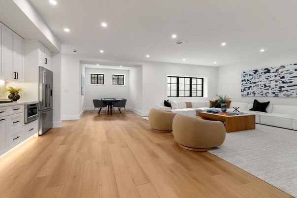 Game Room, Interior, Living room, Recessed Lighting, Stainless Steel Appliances, Wood Texture Flooring