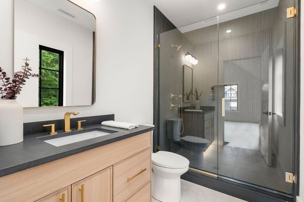 Bathroom, Glass Shower, Interior, Recessed Lighting
