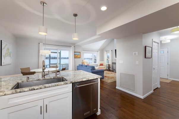 Interior, Kitchen, Living room, Pendant Lights, Recessed Lighting, Wood Texture Flooring