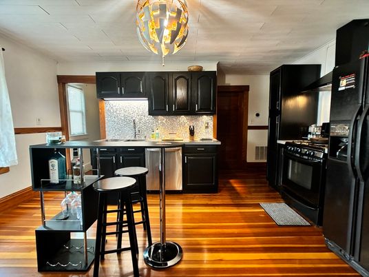 Interior, Kitchen, Pendant Lights, Wood Texture Flooring