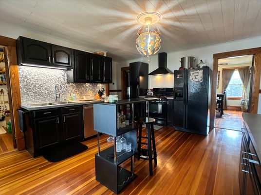Interior, Kitchen, Pendant Lights, Wood Texture Flooring