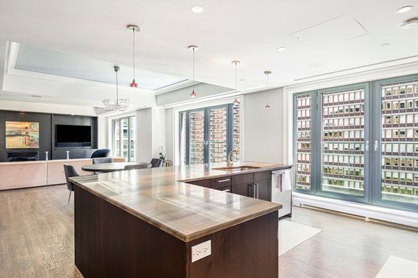 Interior, Kitchen, Pendant Lights, Recessed Lighting, Wood Texture Flooring