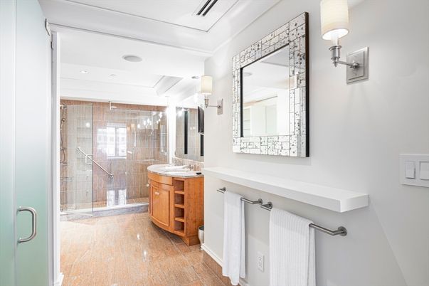 Bathroom, Glass Shower, Interior, Recessed Lighting