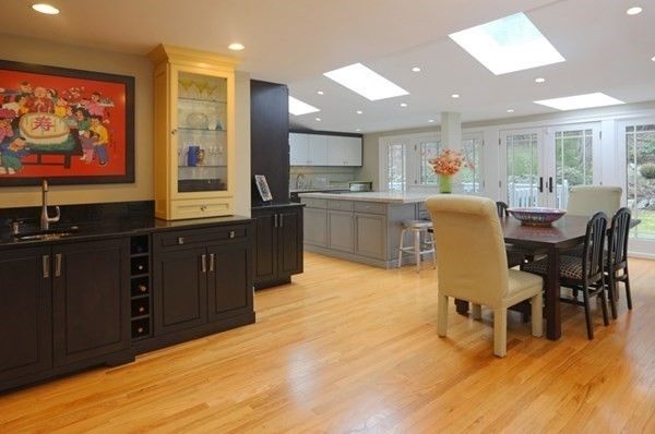 Dining room, Interior, Kitchen, Recessed Lighting, Wood Texture Flooring