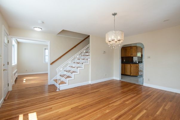 Chandelier, Empty room, Interior, Pendant Lights, Wood Texture Flooring