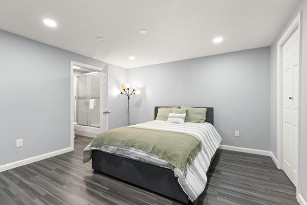 Bedroom, Interior, Recessed Lighting, Wood Texture Flooring