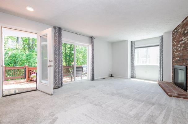Empty room, Fireplace, Interior, Recessed Lighting, Stone Walls